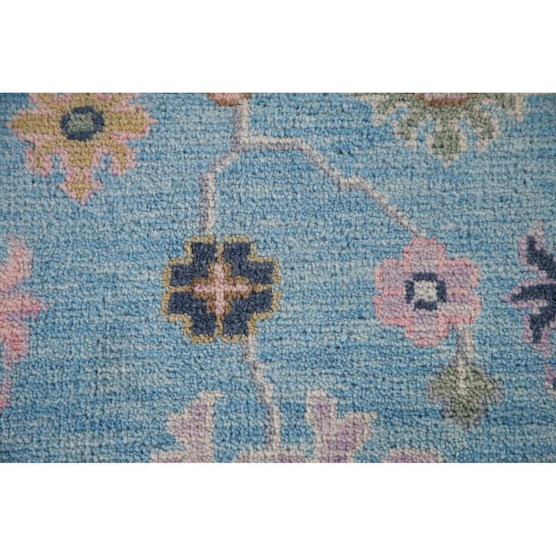 All-Over Blue Floral Oushak Indian Area Rug Handmade Wool Carpet - 8'9"x 12'0"