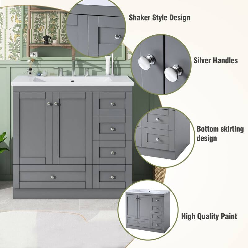 36 inch MDF Freestanding Bathroom Vanity Set with Integrated Resin Sink with Soft Close