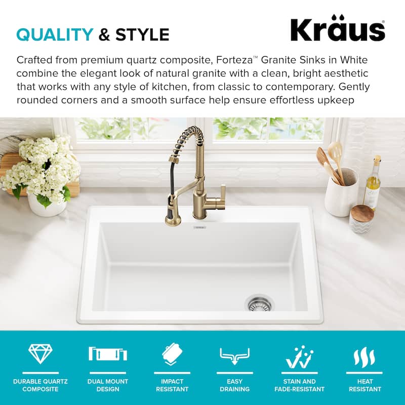 KRAUS Forteza Granite 33 inch Undermount Drop-in Kitchen Sink