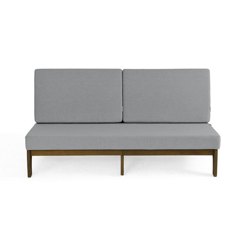 2-Piece Casual Teak Outdoor Patio Sofa Set with Side Table