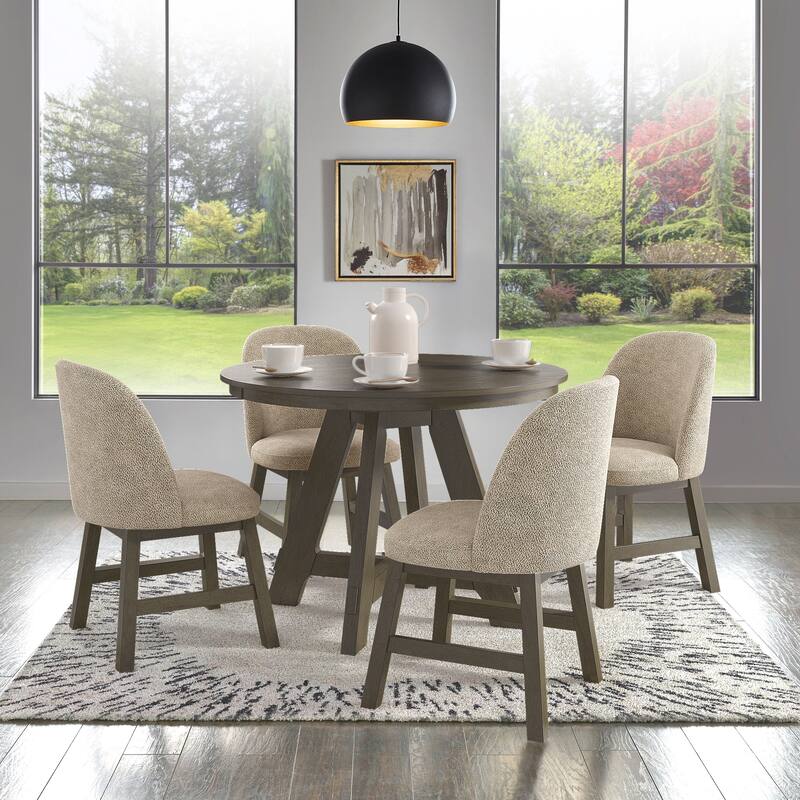 Harstad 42"-60" Wood Finish Extendable Round Dining Set with Curved Back Chairs by iNSPIRE Q Modern