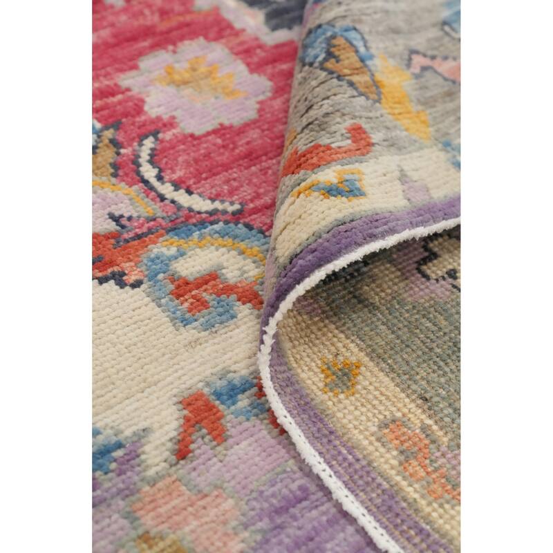 Hand Knotted Oriental 100% Wool Carpet Transitional Medallion Pink Oushak Area Rug - 6' 10'' X 5' 6''