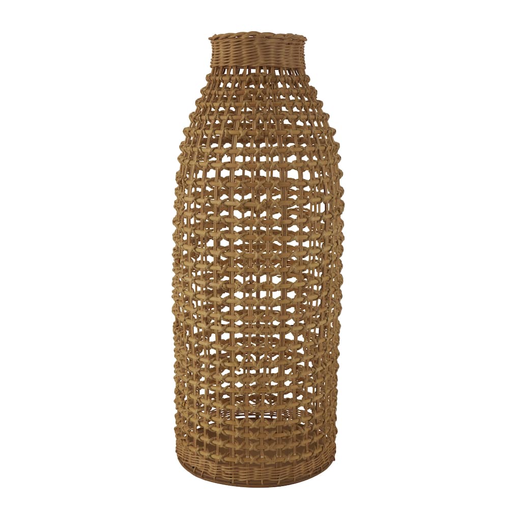 Rattan Handmade Woven Decorative Vase with Open Framed Grid Design - Brown - Roche River Decor