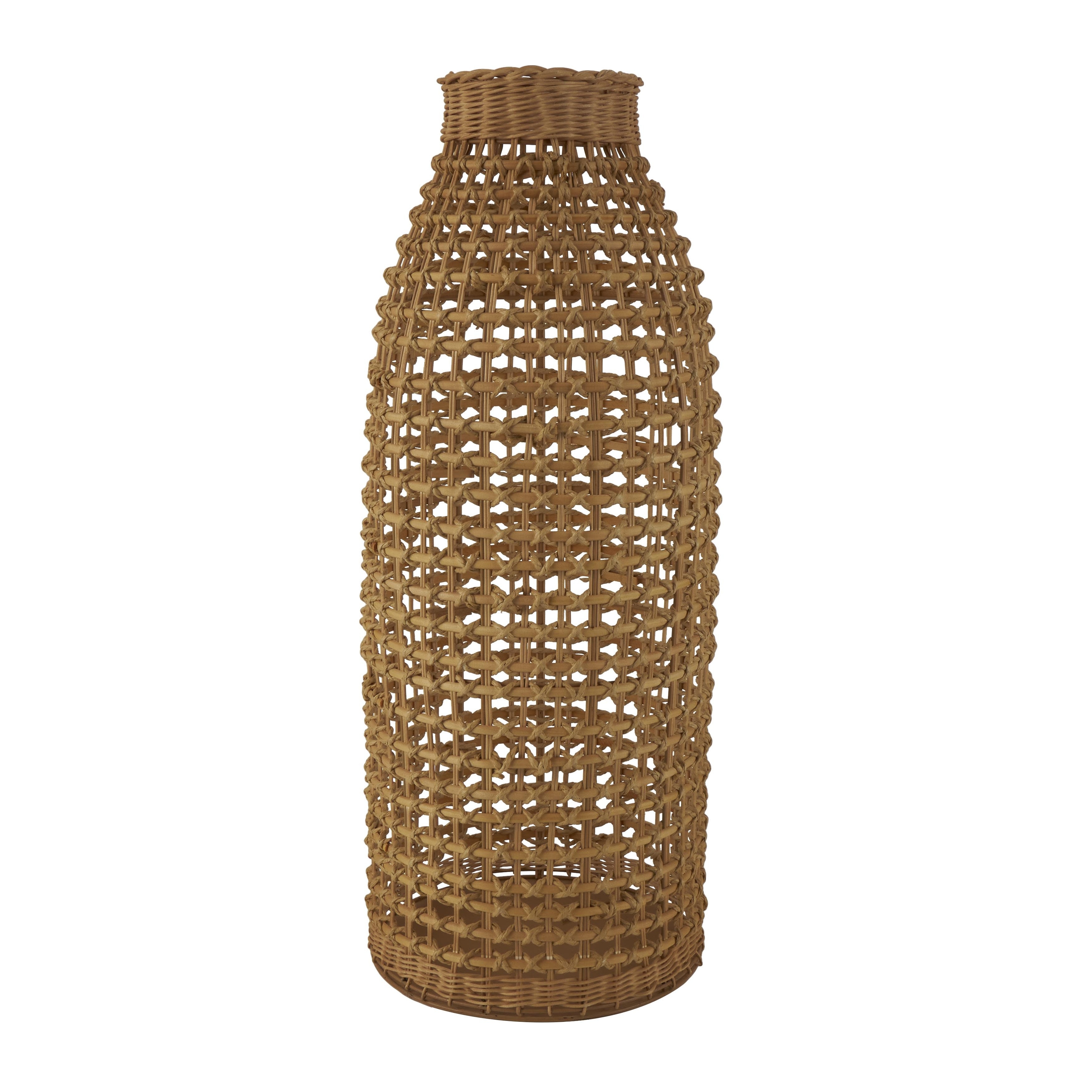 Rattan Handmade Woven Decorative Vase with Open Framed Grid Design - Brown - Roche River Decor