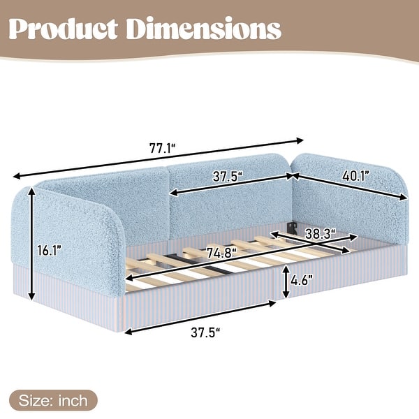 dimension image slide 2 of 9, Bonwell Upholstered Teddy Fleece Montessori Floor Bed with Half-Enclosed & Curved Guardrails for Kids by GDFStudio