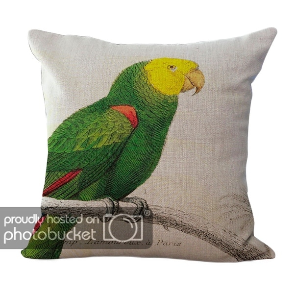 ChezMax Country Parrot Pattern Cushion Cotton Linen Square Decorative Throw Pillow 18 X 18''