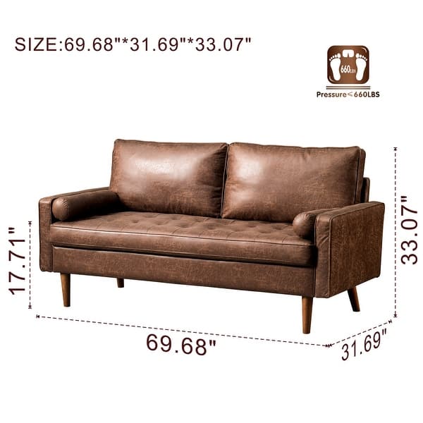 dimension image slide 3 of 4, OVIOS Mid-Century Top-Grain SUEDE Leather Deep Seat Sofa With Cushions Wood Legs