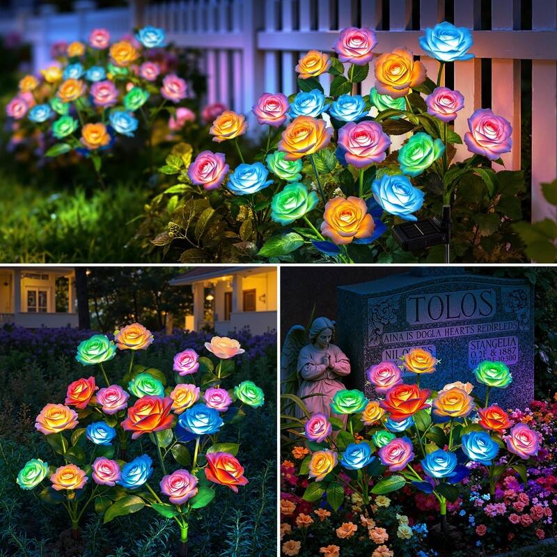 6-Pack Solar Rose Garden Lights – Color Changing, Waterproof