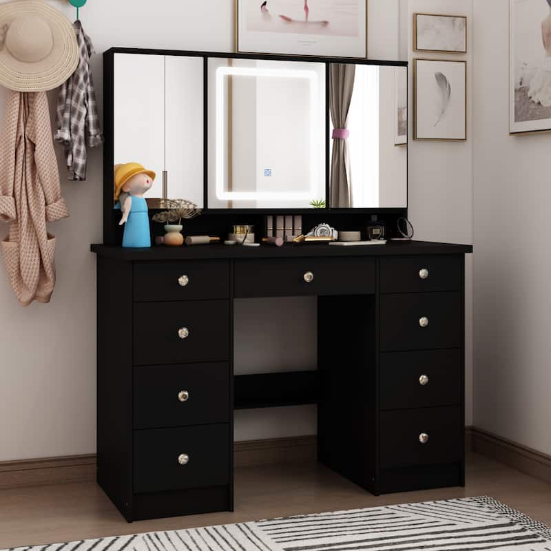 Vanity Desk with Mirror and Lights, Large Makeup Vanity Dressing Table