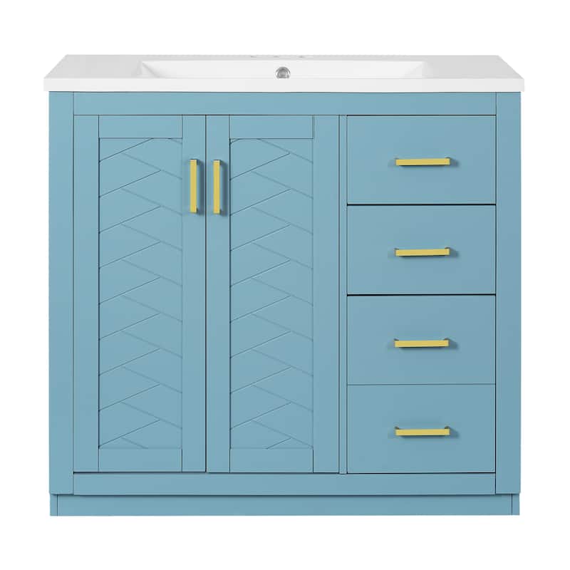 36'' Bathroom Vanity with Ceramic Sink Combo, Freestanding Vanity Set with 3 Drawers& Soft Closing Doors