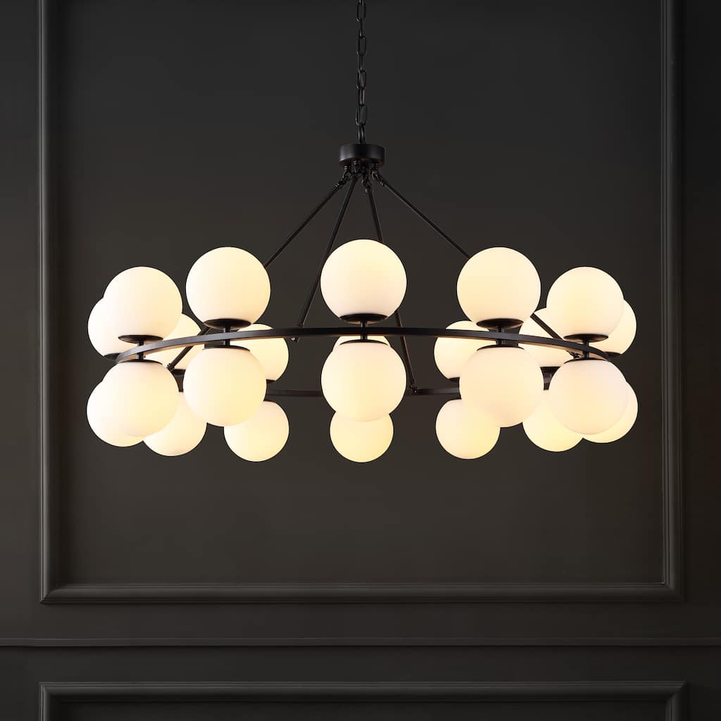 SAFAVIEH Couture Betha 76" Metal Round Chandelier - 45" W x 45" D x 76" H - Black/White