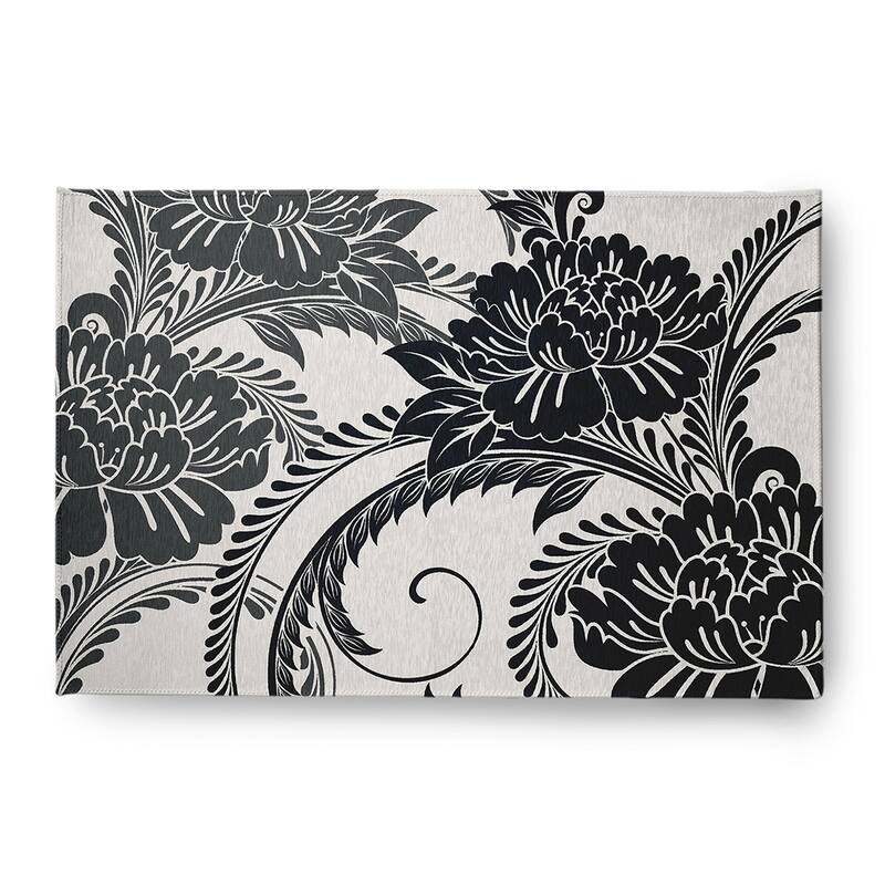 Flower Flourish French Country Chenille Area Rug - Black - 4' x 6'