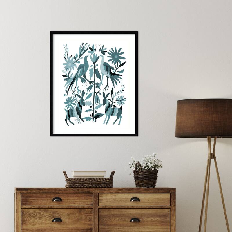 Otomi Blue by CATS AND DOTZ Wood Framed Wall Art Print - Svelte Noir Black
