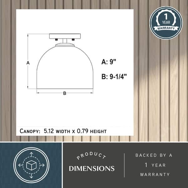 VAXCEL Shelby 1-Light 9.25 in. Wide Dome Semi Flush Mount Ceiling Lighting Fixture, Frosted White Opal Glass Shade