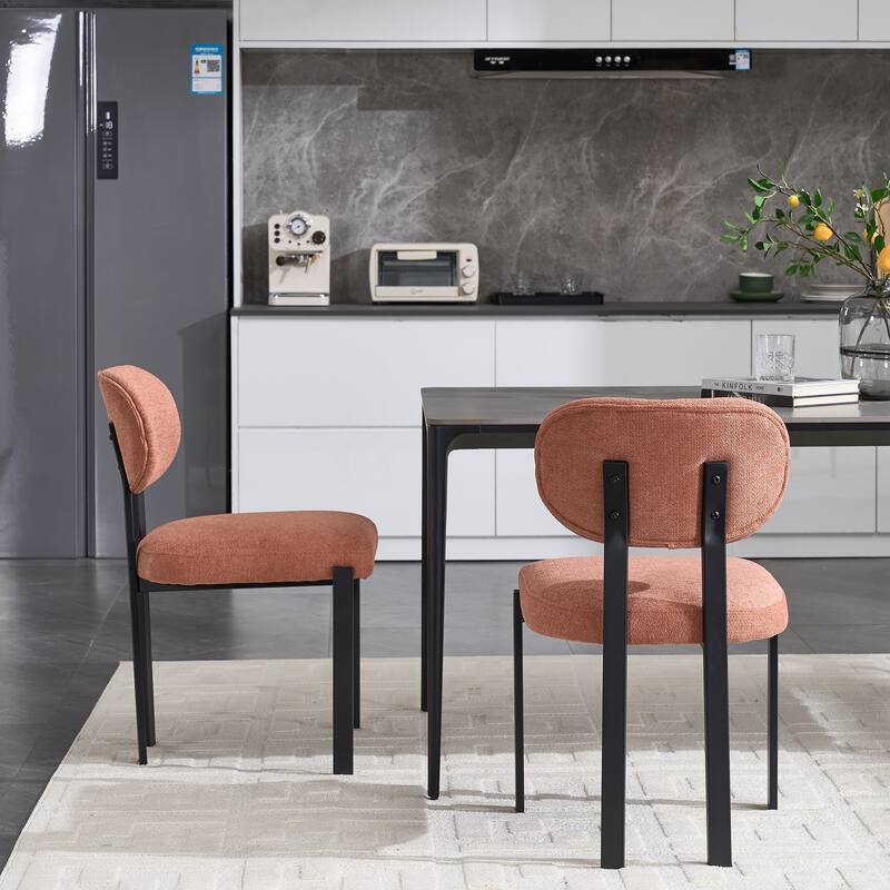 Modern Dining Room Chairs Set of 2, Mid-Century Upholstered Boucle Kitchen Dining Chairs with Black Metal Legs
