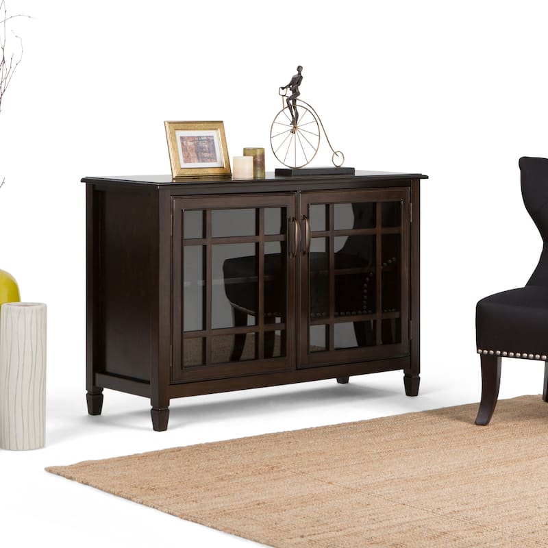 WYNDENHALL Hampshire SOLID WOOD 46 inch Wide Traditional Low Storage Cabinet - 46"w x 17"d x 31" h - Dark Chestnut Brown