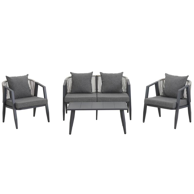 4-Piece Outdoor Iron Sofa Set with Coffee Table & Cushions