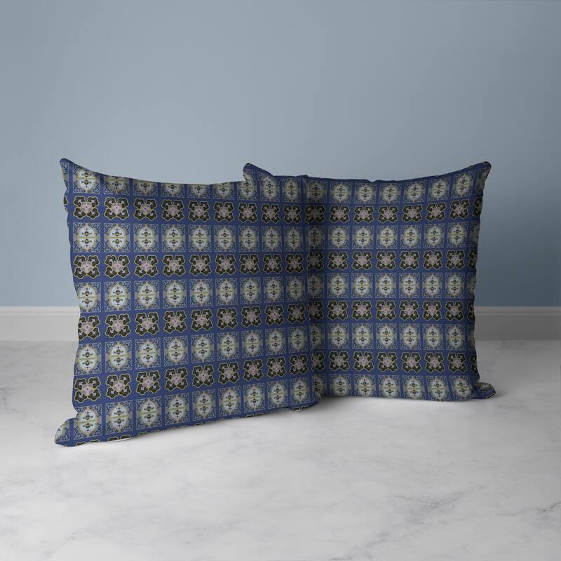 Darbari Dynasty Faux Suede Reversible Throw Pillow Blue and Artichoke