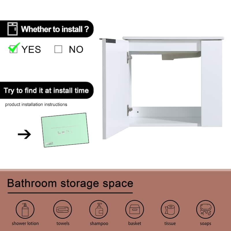 ARTCHIRLY 22" Bathroom Vanity with Ceramic Sink, Floating Bathroom Vanity with Soft Close Door
