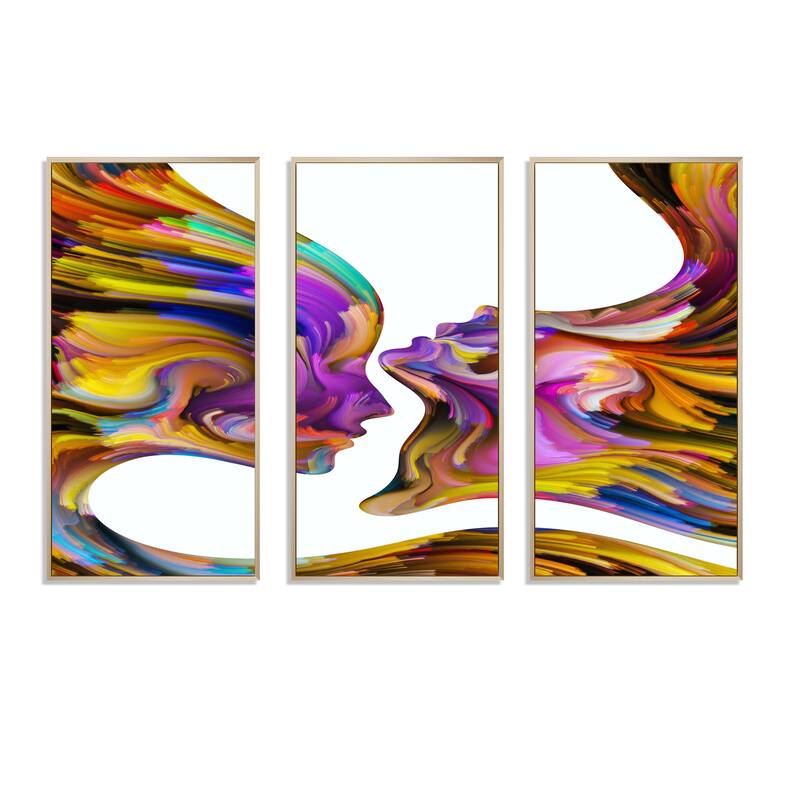 Designart "Kiss Digital Paint" Contemporary Framed Art Set of 3 4