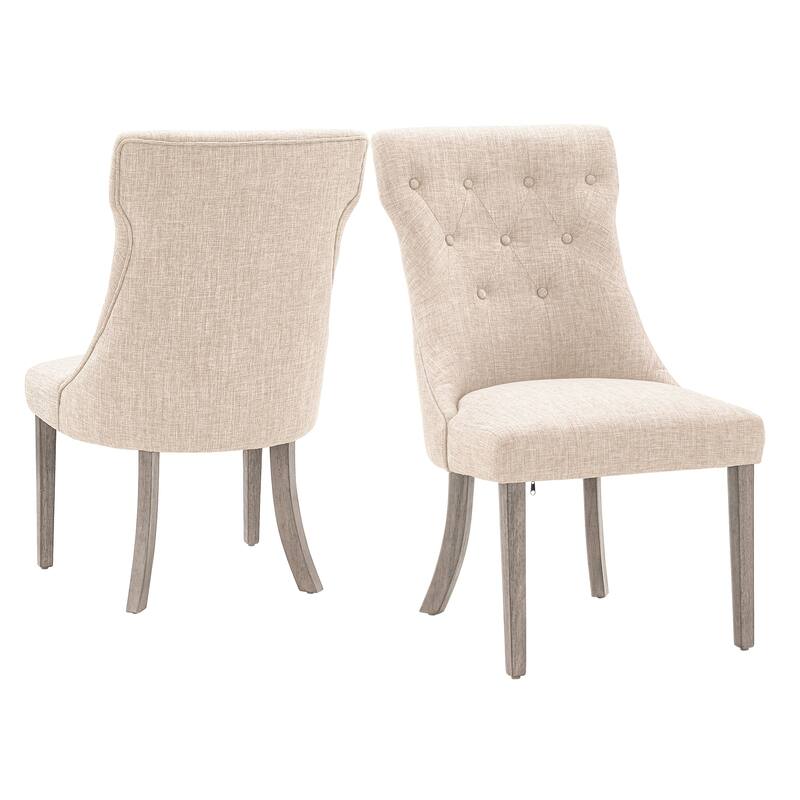 Voyager Button-tufted Dining Chairs (Set of 2) by iNSPIRE Q Artisan - Antique Grey Oak Finish - Beige