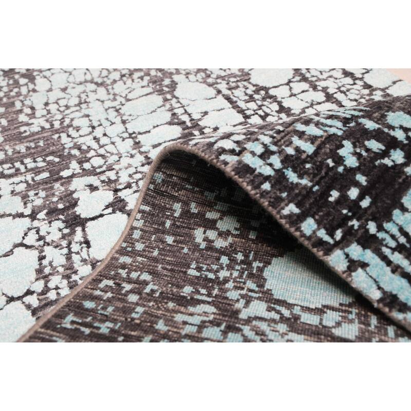 ECARPETGALLERY Hand-knotted Legacy Aqua, Black Silk, Wool Rug - 2'6 x 11'11