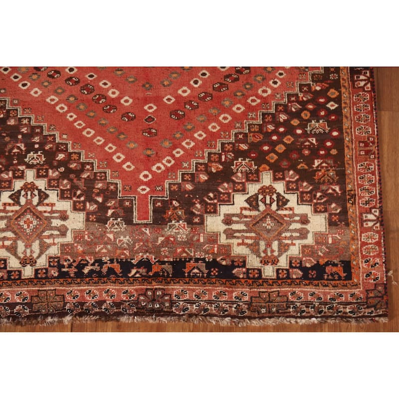 Tribal Orange Shiraz Persian Vintage Rug Handmade Wool Carpet - 4'11"x 7'9"