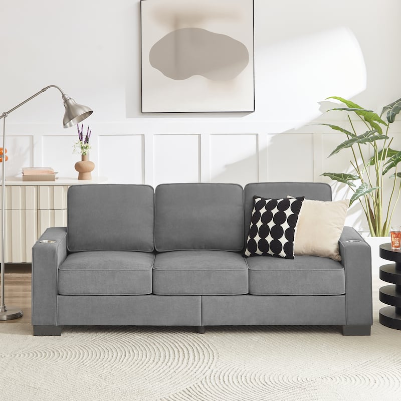 83.86"Snowfleece Fabric sofa,Modern Compressed Couch,3-Seater Sofa,Furniture