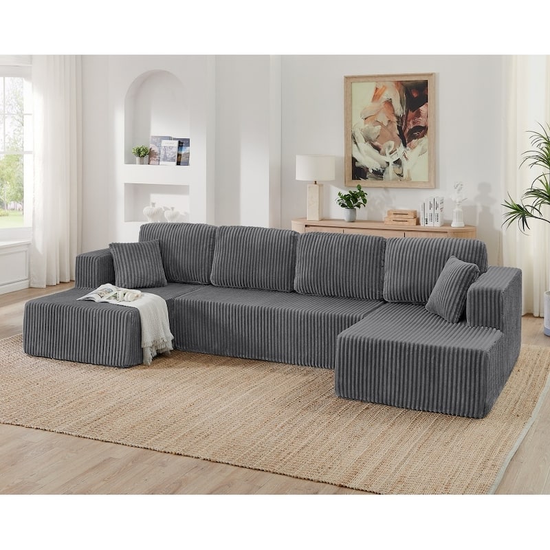 132.48" U-shaped Modular Square Armrests Sectional Sofa with 2 Pillows
