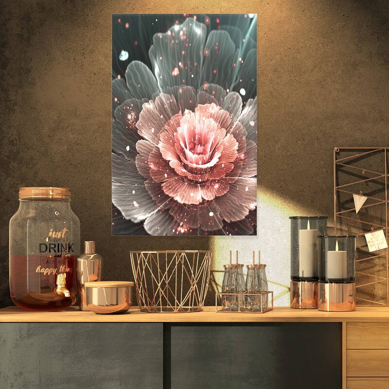 Abstract Fractal Pink Gray Flower - Floral Art Canvas Print
