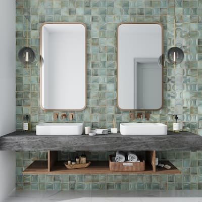 Apollo tile 4" x 4" Antiek Glossy Sage Green Ceramic Tile (6.46 sq ft/case) - 60 Pack