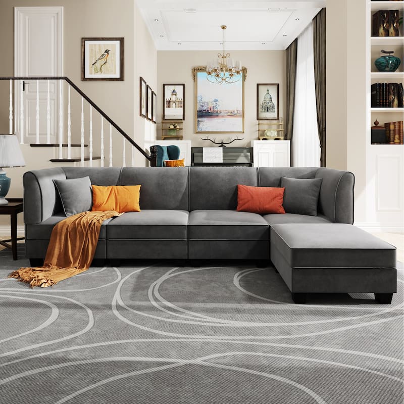 Futzca Modular Sectional Velvet LShaped Sofa Couch with Reversible