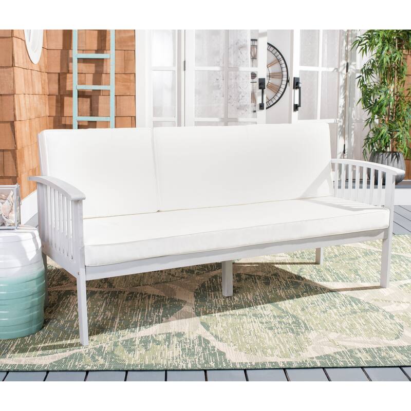 SAFAVIEH Najiba Outdoor Patio Bench - 27Wx69Dx33H - Grey/Beige