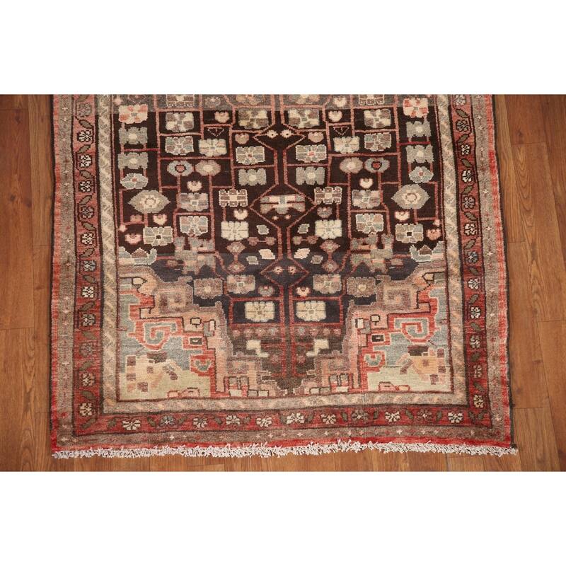 Hand Knotted Oriental 100% Wool Carpet Traditional Geometric Brown Malayer Runner Rug - 10' 0'' X 3' 9''