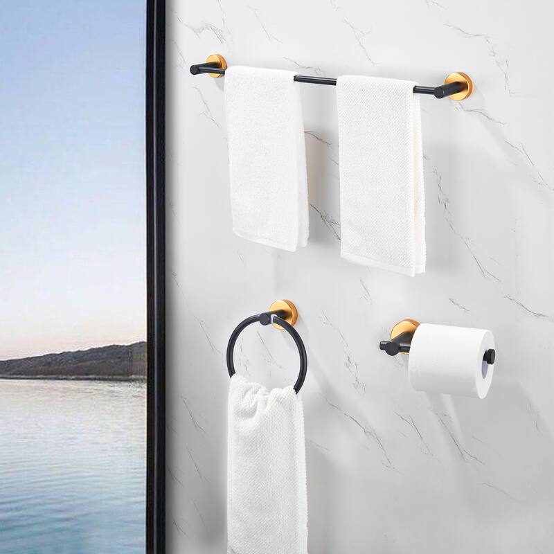 Bathroom Hardware Set, Thicken Space Aluminum 3 PCS Towel Bar Set - Golden Black