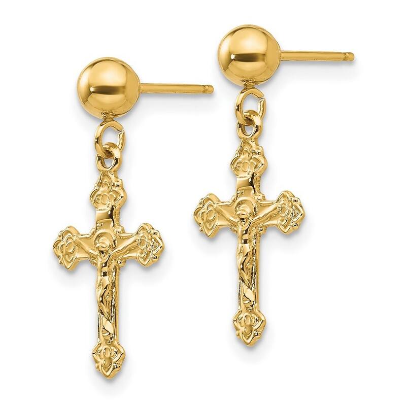 Curata 14k Yellow Gold 20x10mm Post Crucifix Dangle Earrings