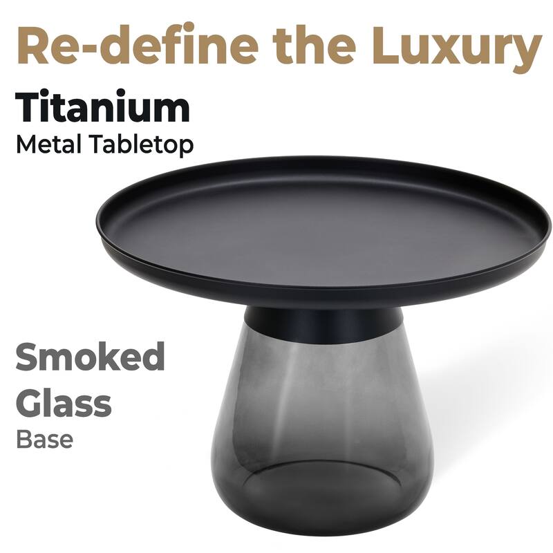 24" Matte Black Tray Top Aeryn Nesting Tabl With Smoky Gray Glass Base - 24x17