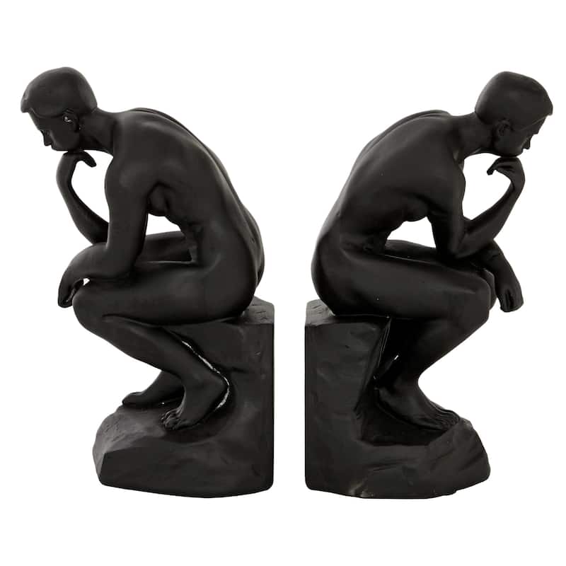 Polystone People The Thinker Decorative Bookends - Set of 2 Black - Roche River Decor
