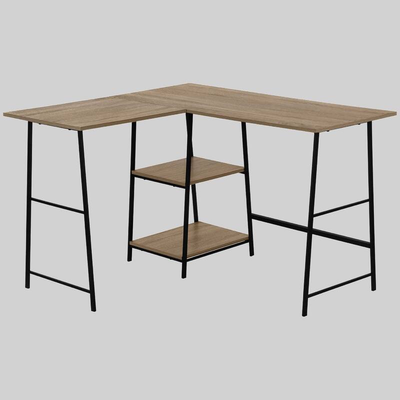 Modern 48" L-Shaped Desk with Storage Shelves, Metal Sawhorse Legs, Corner Desk for Home Office - Taupe
