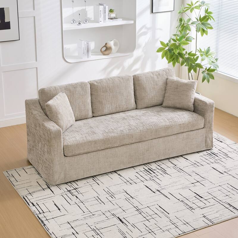 Oversized Chenille Upholstered 3 Seater Sofa, Deep Seat Sofa with Pillows, Lounge Sofa with Removable Upholstery Cover
