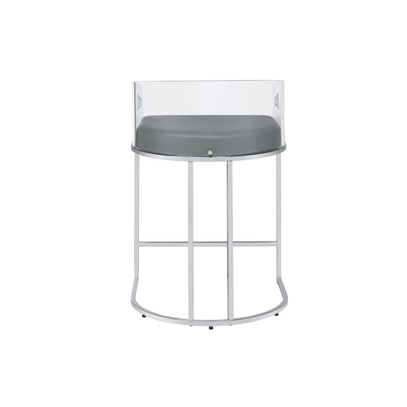Con 31 Inch Set of 2 Modern Counter Stools, Clear Acrylic Back, Gray Seat