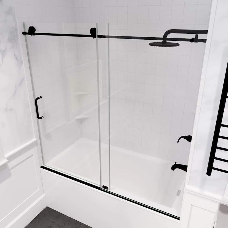 ANZZI Don Matte Black 60 in. x 62 in. Frameless Sliding Tub Door