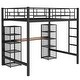 preview thumbnail 6 of 20, Full Size Metal Loft Bed with Built-in Ladder, Desk and Mesh Shelves, Kids Teens Bed Frame with Full-Length Guardrails