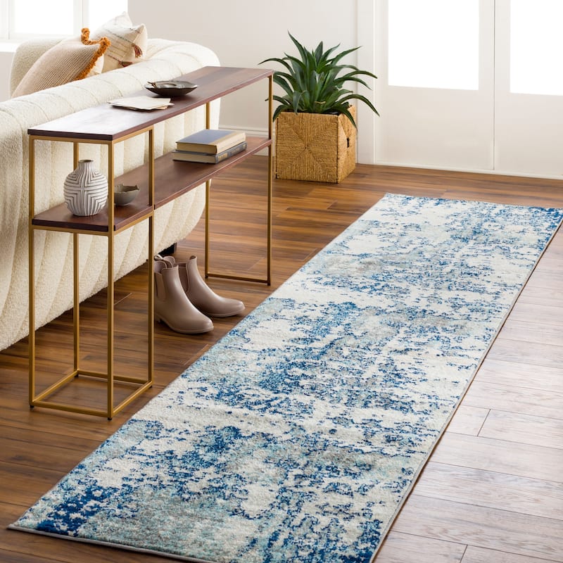 Livabliss Sunderland Minimalist Abstract Area Rug - Blue - 2' 7" x 7' 3"