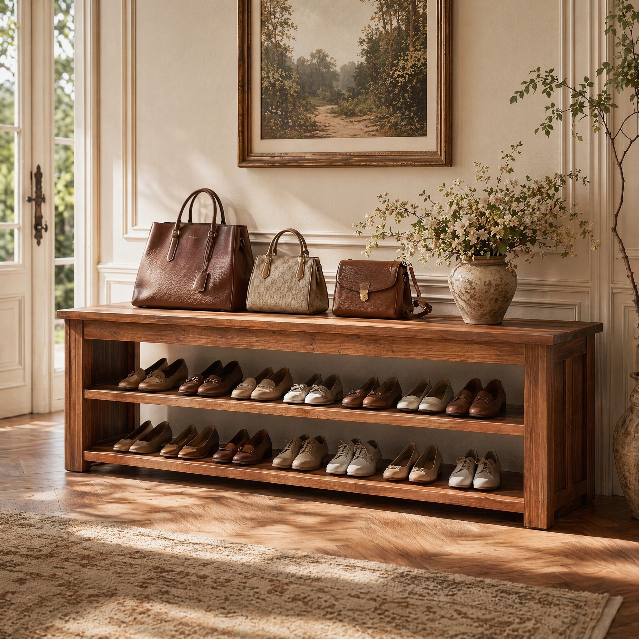 Solid Wood Entryway Shoe Bench, Wooden End of Bed Bench, Window Bench, Indoor Bench for Foyer Hallway Mudroom Bedroom