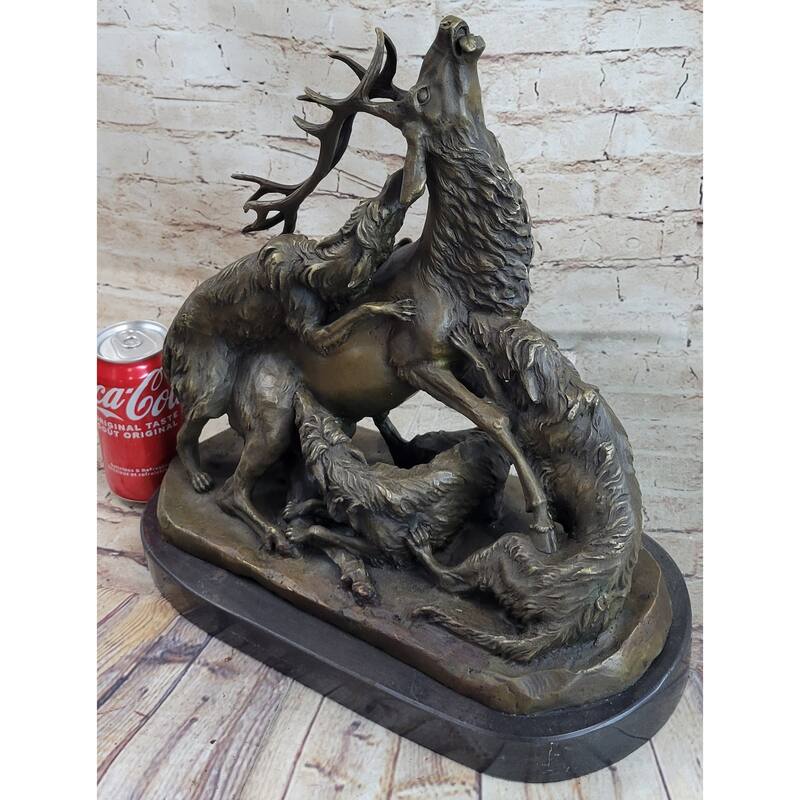 Elk Reindeer Attacked By Hunting Dogs Bronze Statue Sculpture Figure Barye 14 Inches X 16 Inches