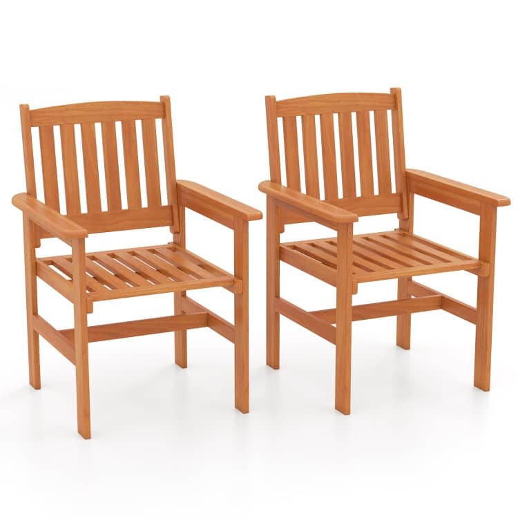 Natural Wood Patio Armchairs with Ergonomic Backrest and Slatted Seat Set of 2 - 24.5" x 24" x 35"