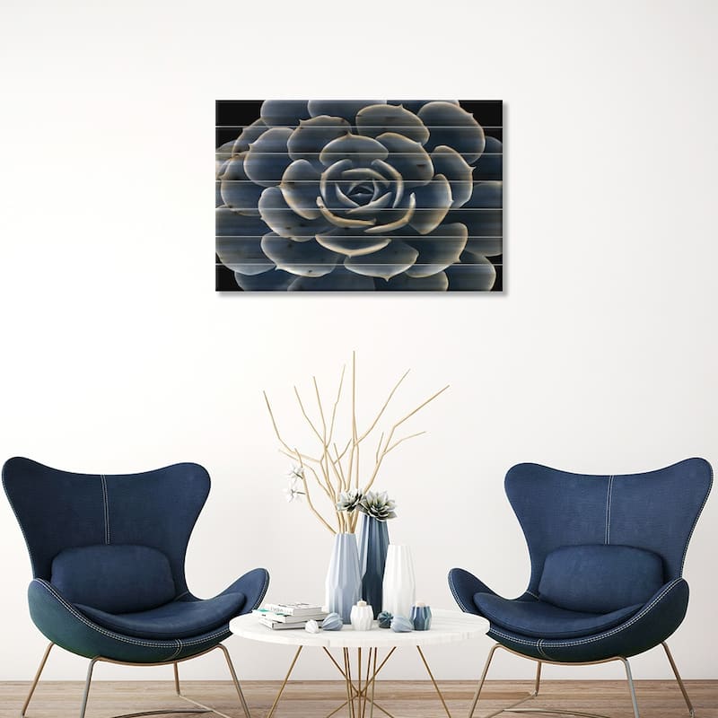 Indigo Succulent IV Print On Wood by Mia Jensen - Multi-Color