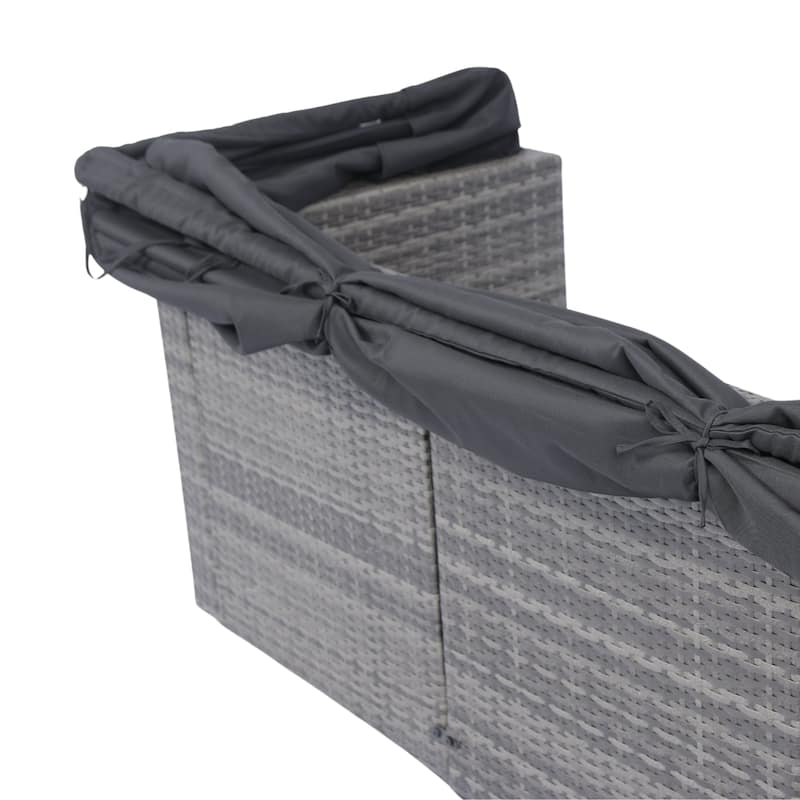 7-Piece outdoor Patio Retractable Canopy Wicker Rattan Sectional Sofa Set with Black Cushions - 78.74"X74.80"