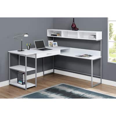 L-Shaped Computer Desk with Storage & Metal Base